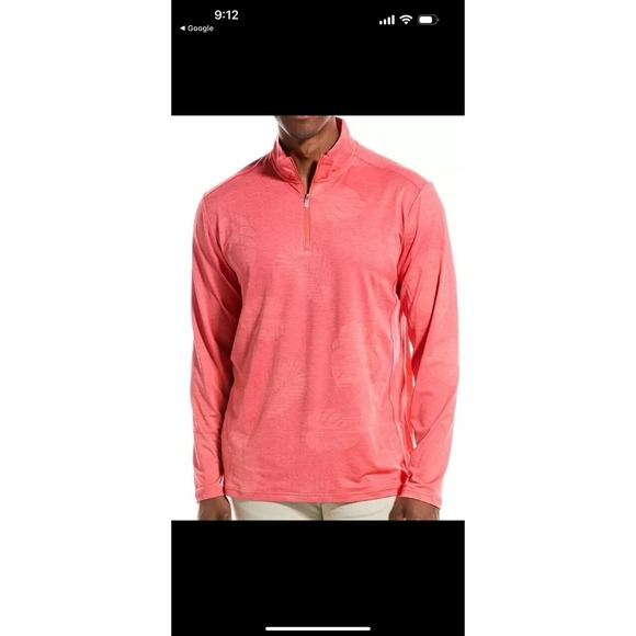 Tommy Bahama Mens 2XL Delray Frond Lightweight Half Zip Pullover Dubarry Coral